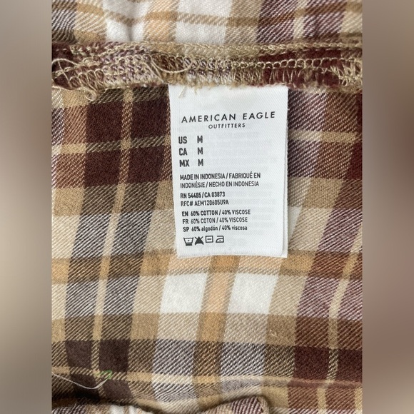 American Eagle Boyfriend Fit Brown Plaid Flannel Shirt Button-up Size Medium - Picture 4 of 7